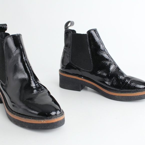 Heiress Black Patent Leather Chelsea Ankle Boots Platform Shoes Chunky Heel 41 - Picture 3 of 7